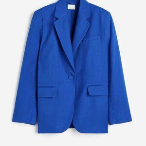 H&M Single-breasted Linen-blend Blazer- royal Blue- S
